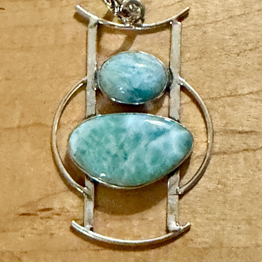 Beautiful XXL Larimar Pendant Necklace - 925 Plated/Stamped